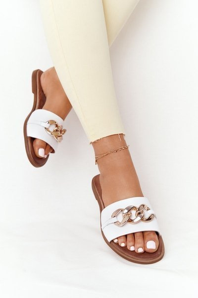Chaussons En Cuir Avec Chaîne Nicole 2652 Blanc