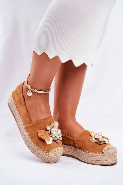 Damen Plateau Espadrilles Leinen Camel Denver