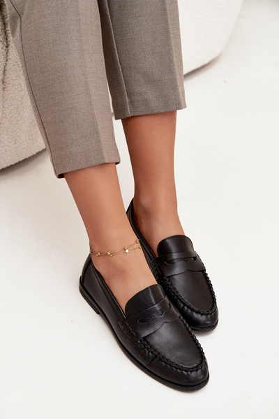 Mocassins pour femmes en cuir écologique noir Lilith