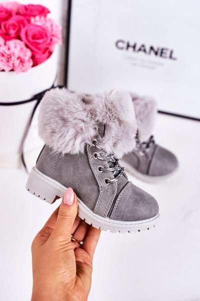 Fleecegefütterte Kinder-Trapper-Stiefel Grau Nella