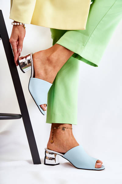 Chaussons Femme En Cuir À Talon Bleu Perry