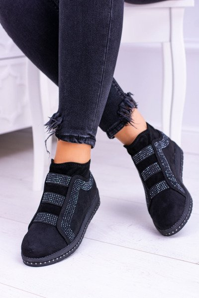 Chaussures de sport pour femmes en daim noir avec zircone Petite