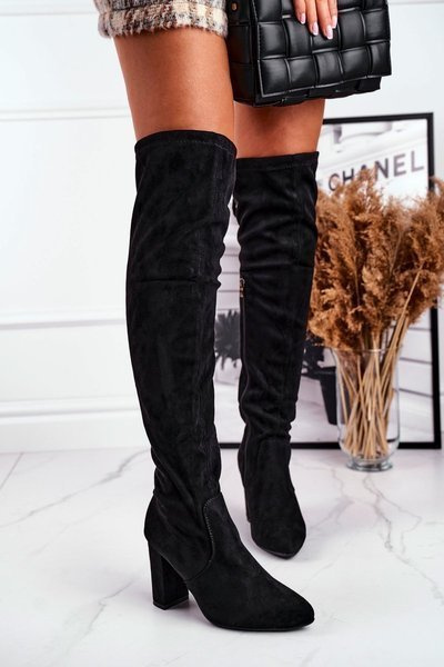 Cizme înalte pentru femei Eco-Suede Black Prima dată
