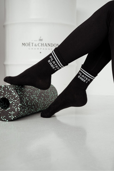 Women Socks With PILATES BABE Print Black