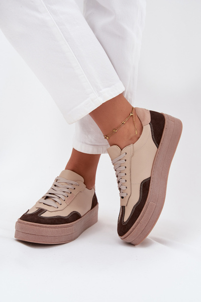 Baskets en cuir pour femmes sur plateforme Zazoo N1269S2 beige