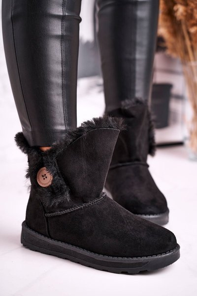 Bottes de neige pour femmes en daim avec fourrure bouton noir