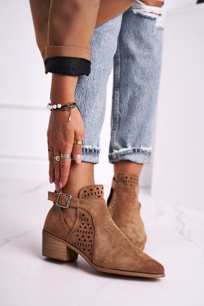 Bottines En Daim À Talon Bloc Camel Esen