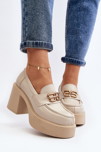 Zazoo 20170 Chaussures en Cuir à Talon pour Femme Beige Clair