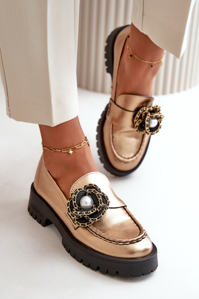 Mocassins en cuir avec décoration CheBello 4291 dorée