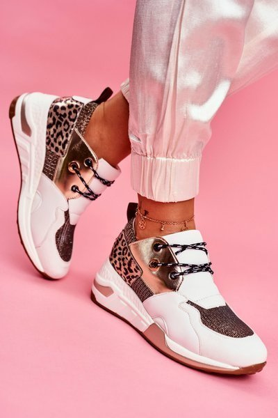 Sportliche Frauen Schuhe Turnschuhe Weiß Gold Sempre
