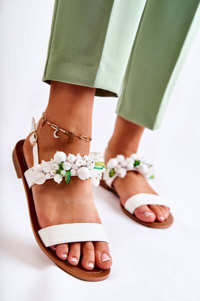 Sandales À La Mode Avec Perles Blanc Hally
