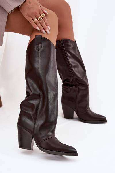Bottes de Cow-boy Isolées À Talon En Cuir Écologique Chocolat Mavine