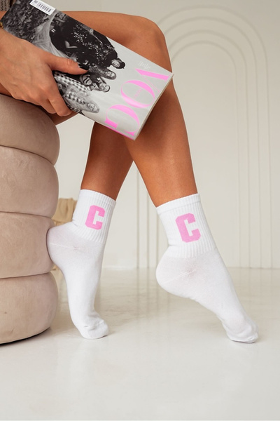 Baumwoll Damen Socken Mit Buchstabe C Weiß