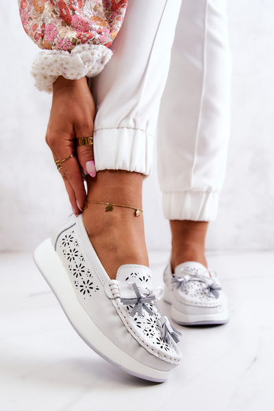 Women's Openwork Loafers On The Platform White Louise
