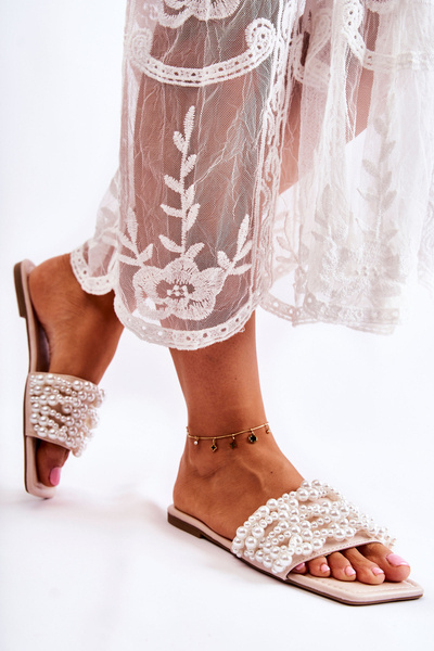 Chaussons Classiques Femme Avec Perles Beige Calipso