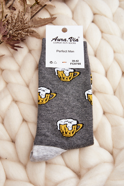 Herrensocken mit Biermustern Grau