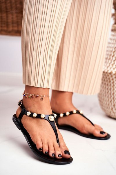 Women's Rubber Sandals Pearls Black Japanese Denise