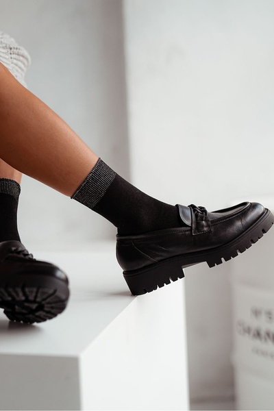 Damen Baumwollsocken Mit Lurexbund Schwarz