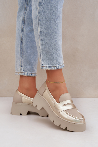 Mocassins En Cuir Pour Femme Sur Plateforme Et Talon Plat Léopard Zazoo 20191 Doré