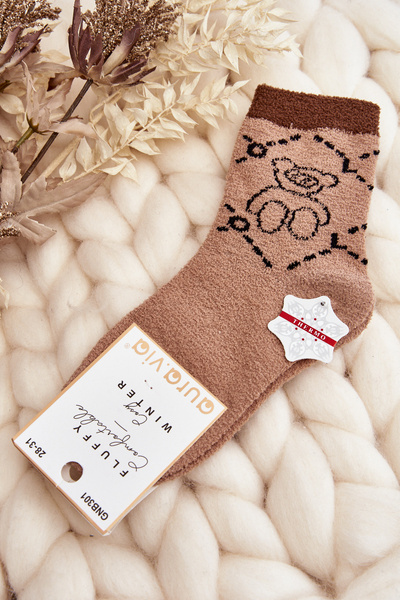 Chaussettes chaudes pour jeunes avec ours marron