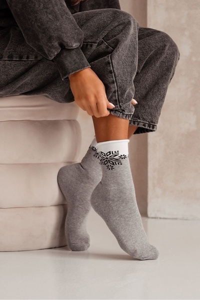 Chaussettes de Noël Femme Demi-éponge UNIQUE Sans Compression Étoile Grise