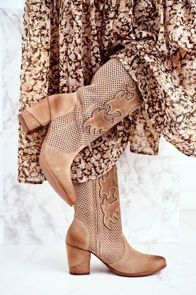 Bottes Femme Sur Talon Haut Cuir Beige High Romarin