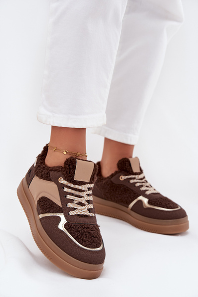 Damen Sneakers auf Plattform mit Schaffell braun Frelina