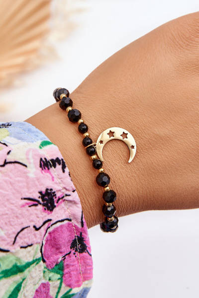 Bracelet Avec Perles Et Lune Ornée Noir