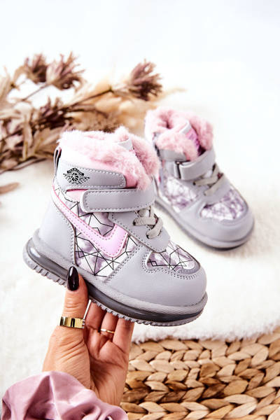 Bottes de neige d'échauffement pour enfants Gris et rose Shirinell