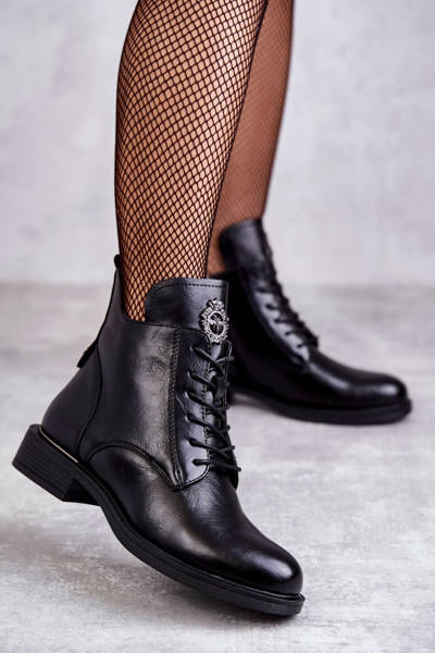 Schnürstiefel auf flachem Absatz Schwarze Grete