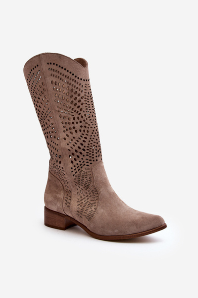 Suede Half-Calf Boots with Cutout Zazoo 3305/P Cappucino