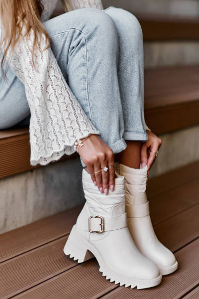 Bottines Isolées À Fermeture Boucle En Cuir Beige Osonia
