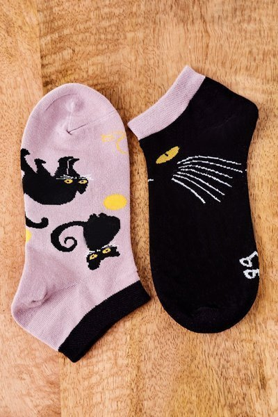 Mismatched Socks With Cats Black-Brown