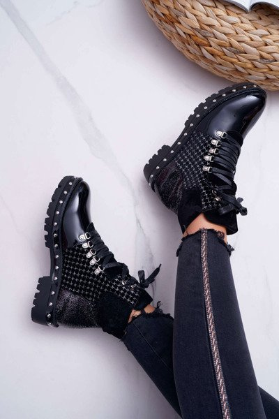 Flache Damenstiefel mit Absatz Schwarz Farell