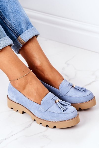 Lewski Schuhe 3053 Blaue Wildleder Mokassins