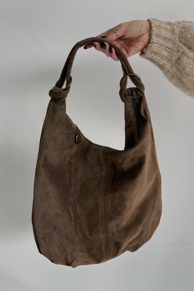 Tasche aus natürlichem Wildleder Dunkelbeige Floriah