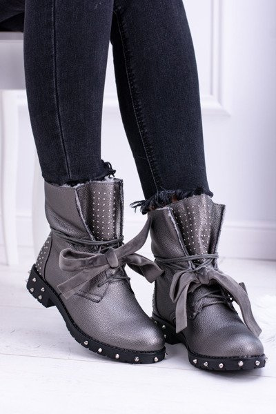 Women's Warmed Boots With Spikes And Rhinestones Silver Neso