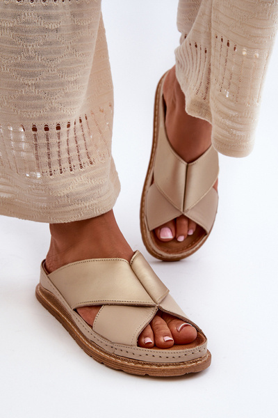 Tongs Profilées en Cuir Maciejka 04986-04 Doré-Beige