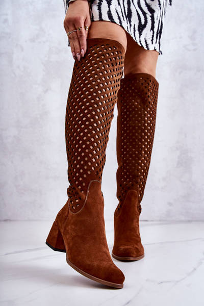 Openwork Suede Boots Brown generos