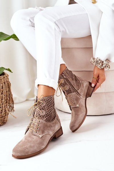 Openwork Suede Boots Cappuccino Josie