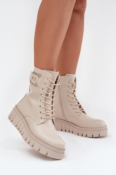 Bottines Femme Sur Plateforme Avec Détail Décoratif Isolées Beige Clair Lyrana