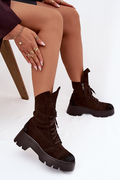 Botine Workery Pentru Femei Din Velur Natural Zazoo 976 Ciocolată