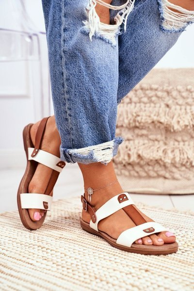 Damen Flache Sandalen Weiß Renna
