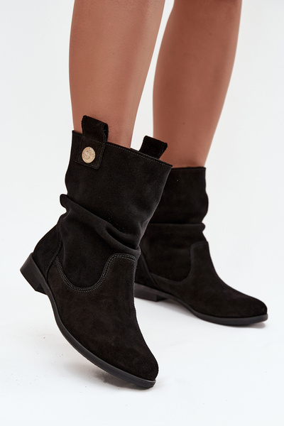 Bottes pour femmes en cuir suède avec fronces isolées Zazoo 4210 Noires