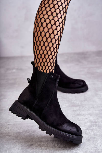 Warme Stiefel aus Wildleder mit flachem Absatz Schwarze Salome