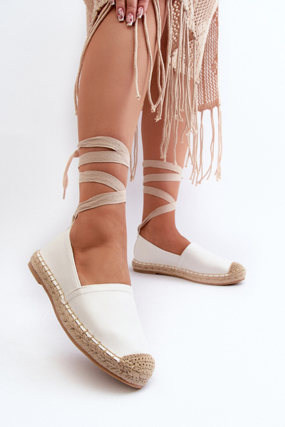 Espadrilles À Lacets En Cuir Écologique Blanc Ismanne