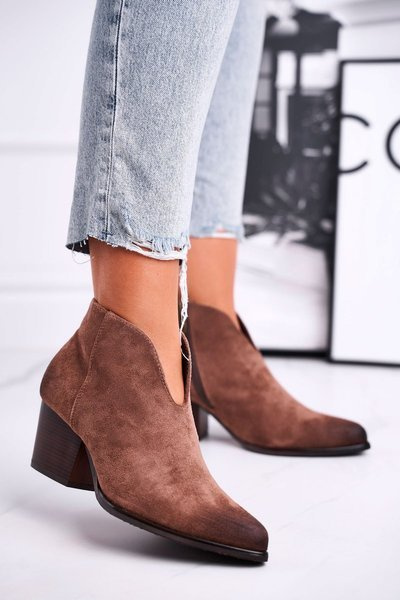 Damen Booties mit Ausschnitt Beige Beste Wahl
