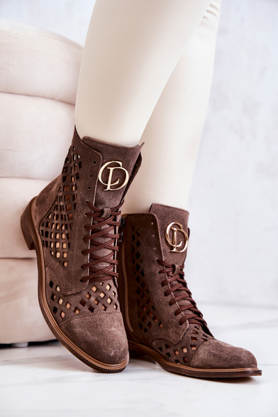Bottines En Cuir Ajouré Nicole Marron 2695