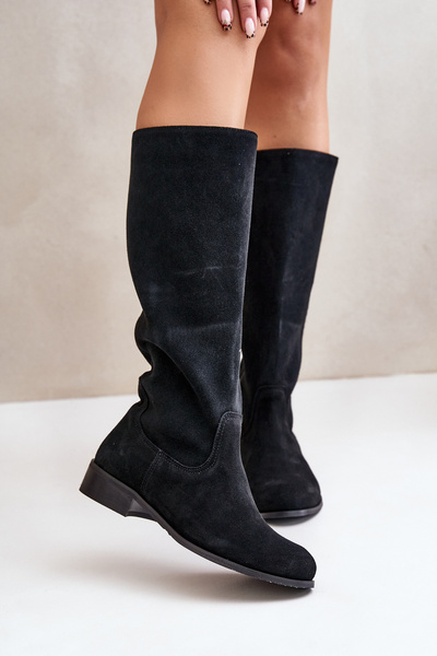 Wildleder Damen Stiefel bis zur Wade mit Reißverschluss Lewski 3616 Schwarz