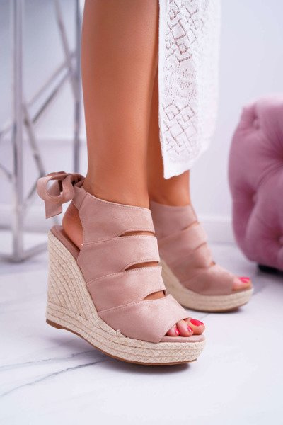 Sandales Femme Sur Talons Aiguilles Lin Nouées Beige Cantare